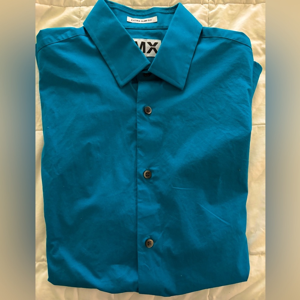 Express Men's 1MX Extra Slim Long Sleeve Dress Shirt | Turquoise, Size Medium